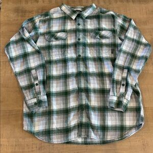 Columbia Men’s Green & Grey Plaid Shirt Top XL 100% Cotton